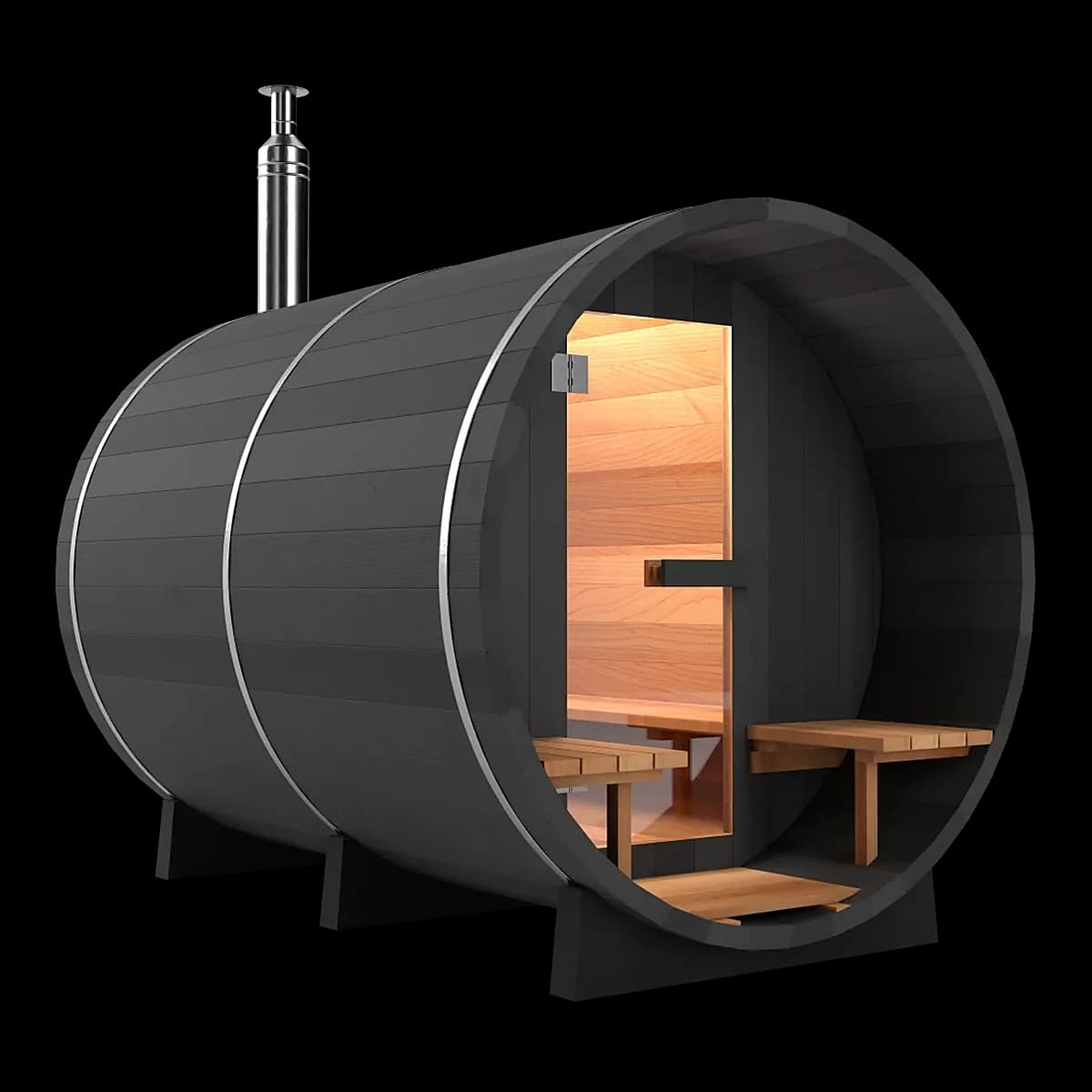 Black Cedar Barrel Sauna — cedar barrel